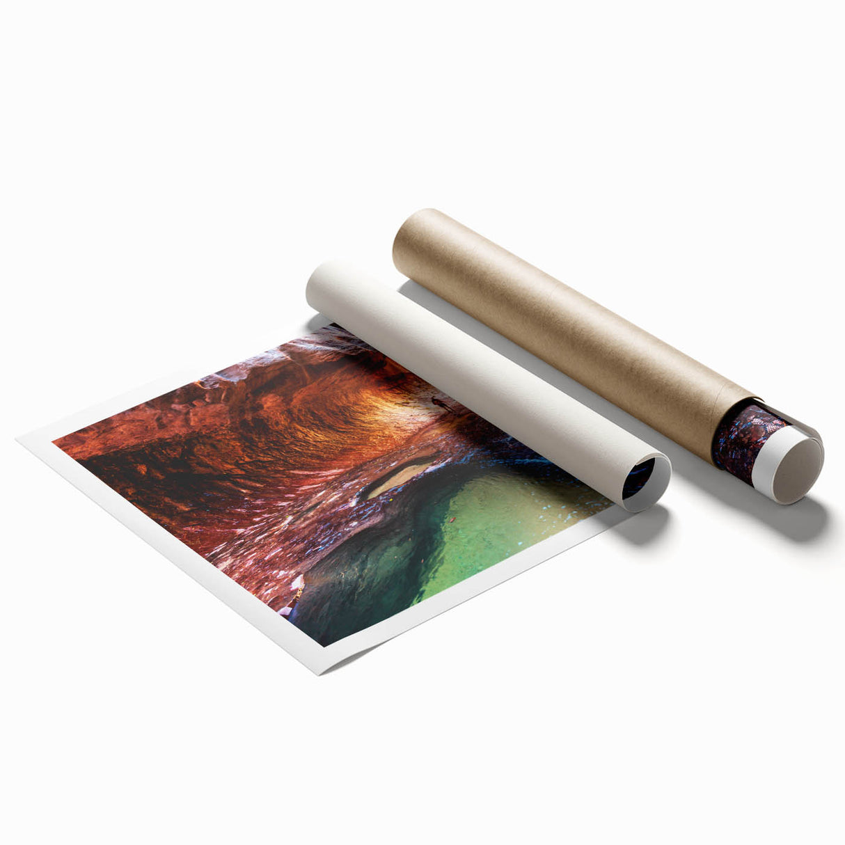 Extra large rolled print of Zion National Park with vibrant green and earth tones, ideal for classy bathroom wall art.