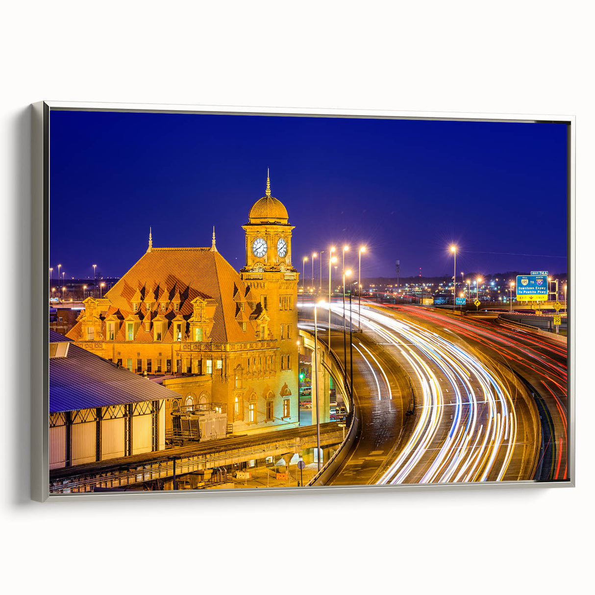Framed canvas of a vintage-style Virginia landscape painting with colorful art on a black background.