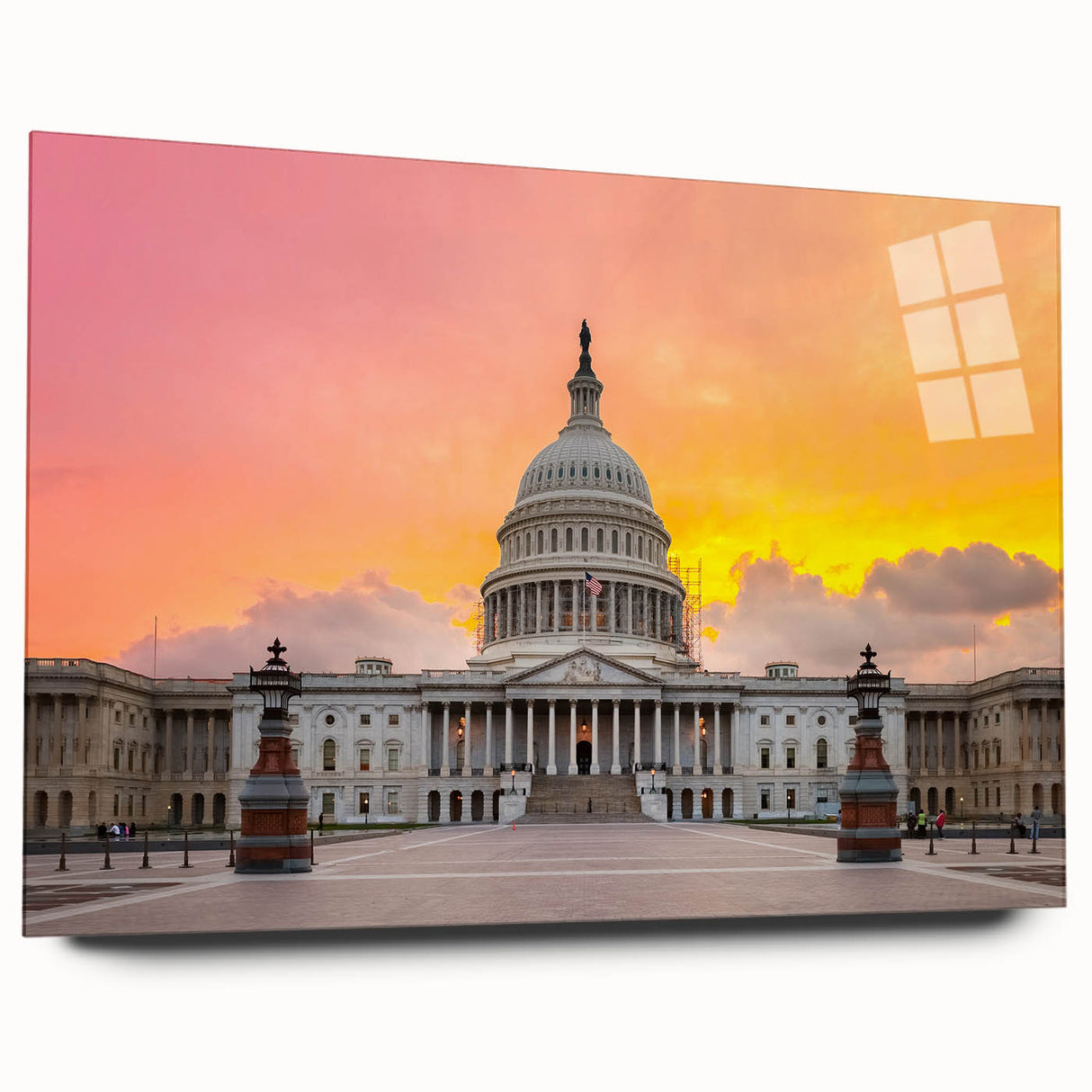 Acrylic print of Washington DC Capitol in muted gray tones, suitable for bedroom or dining room decor.