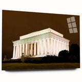 Acrylic print of a large abstract depiction of the Lincoln Memorial in muted earth tones.