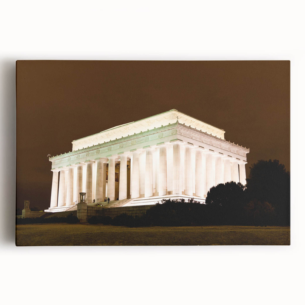 Black and white print of the Lincoln Memorial on stretched canvas, suitable as large kitchen wall art.