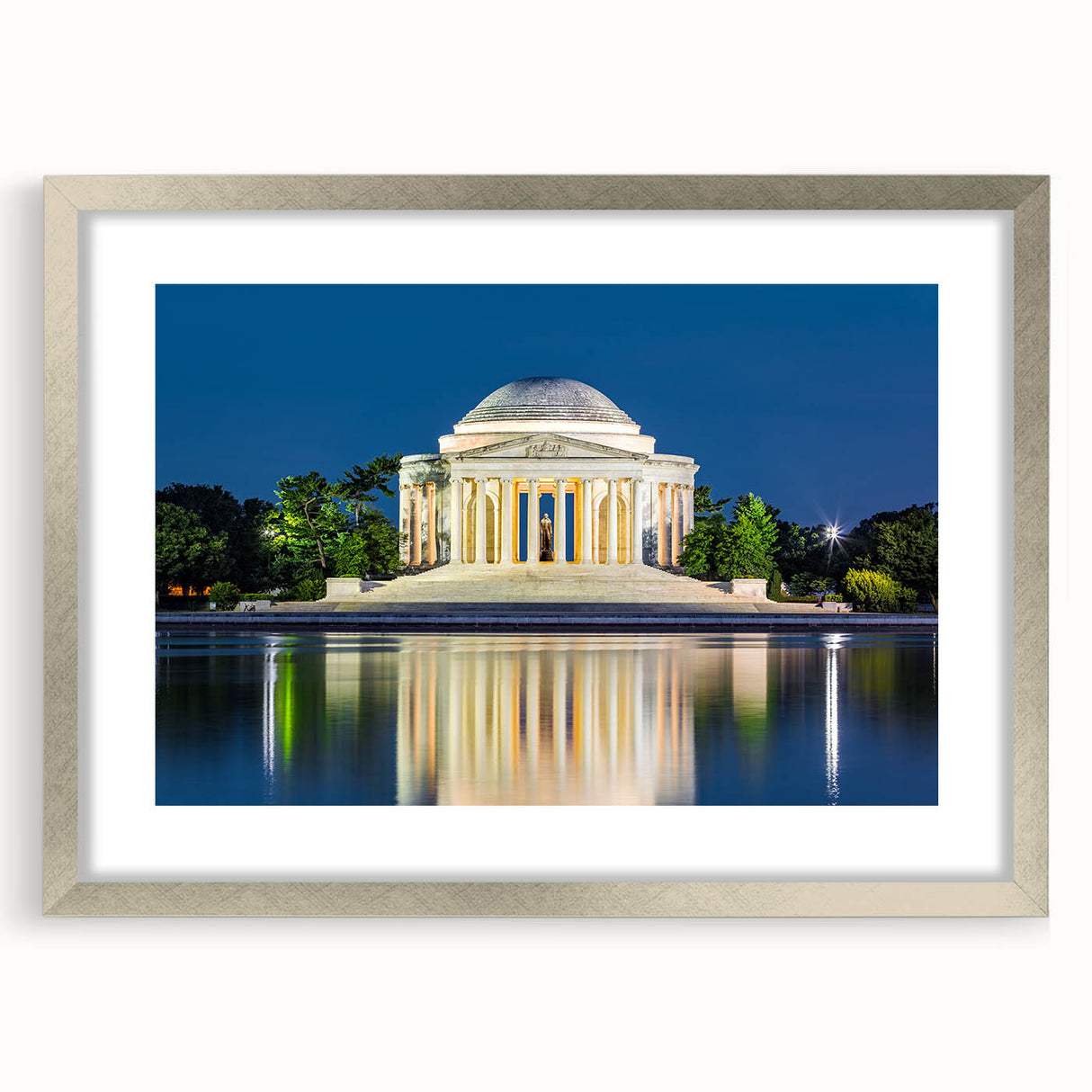 Textured art of Washington DC monument in abstract style, using muted gray tones on a silver-framed mat.