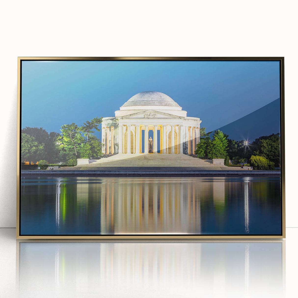 Acrylic print of the Washington DC monument in gold tones, ideal for modern art wall decor.