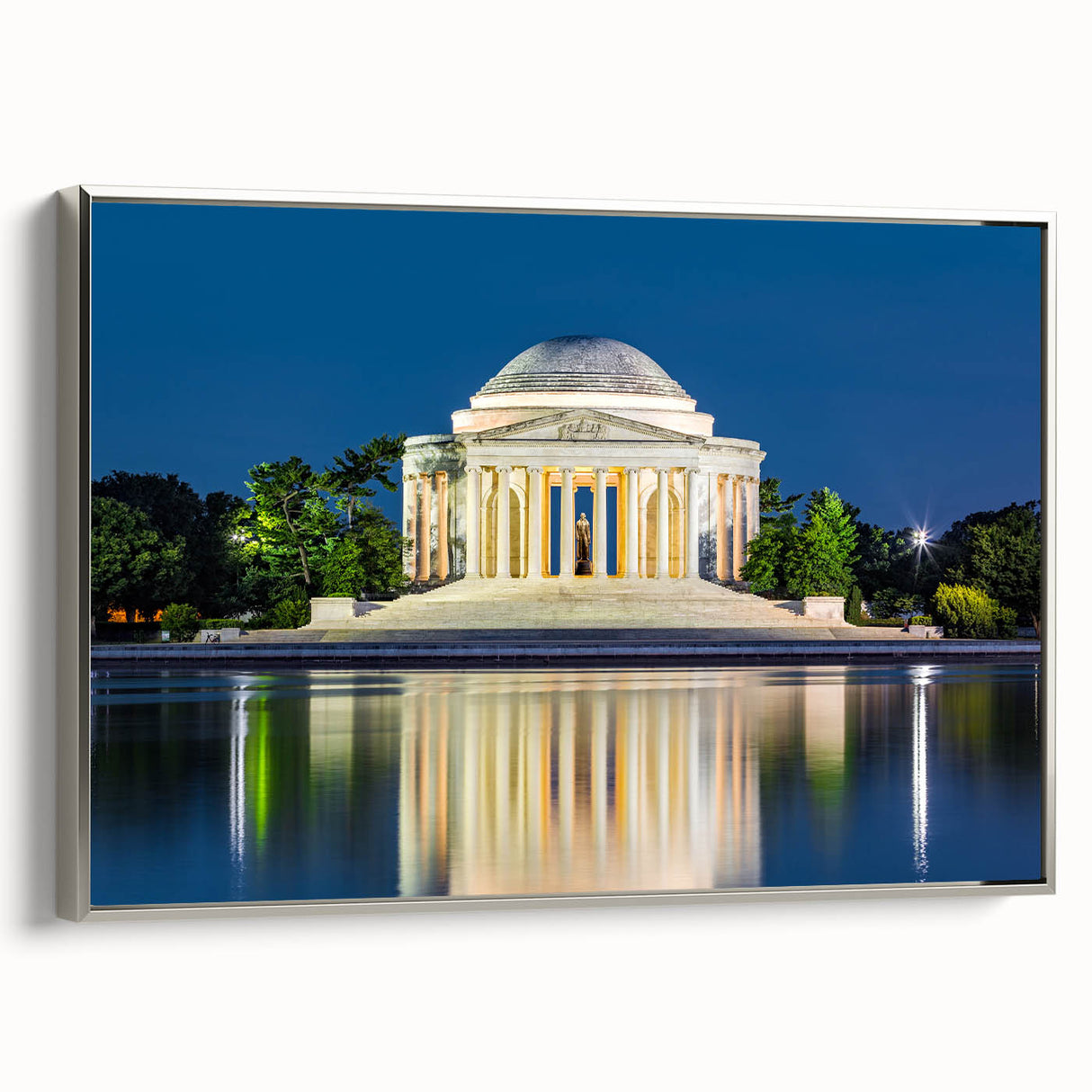 Landscape art painting of Washington D.C. monuments in muted colors on framed canvas, suitable for office decor.