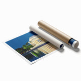 Large rolled print of Washington DC monuments in muted gray tones, suitable for classy bathroom or living room decor.