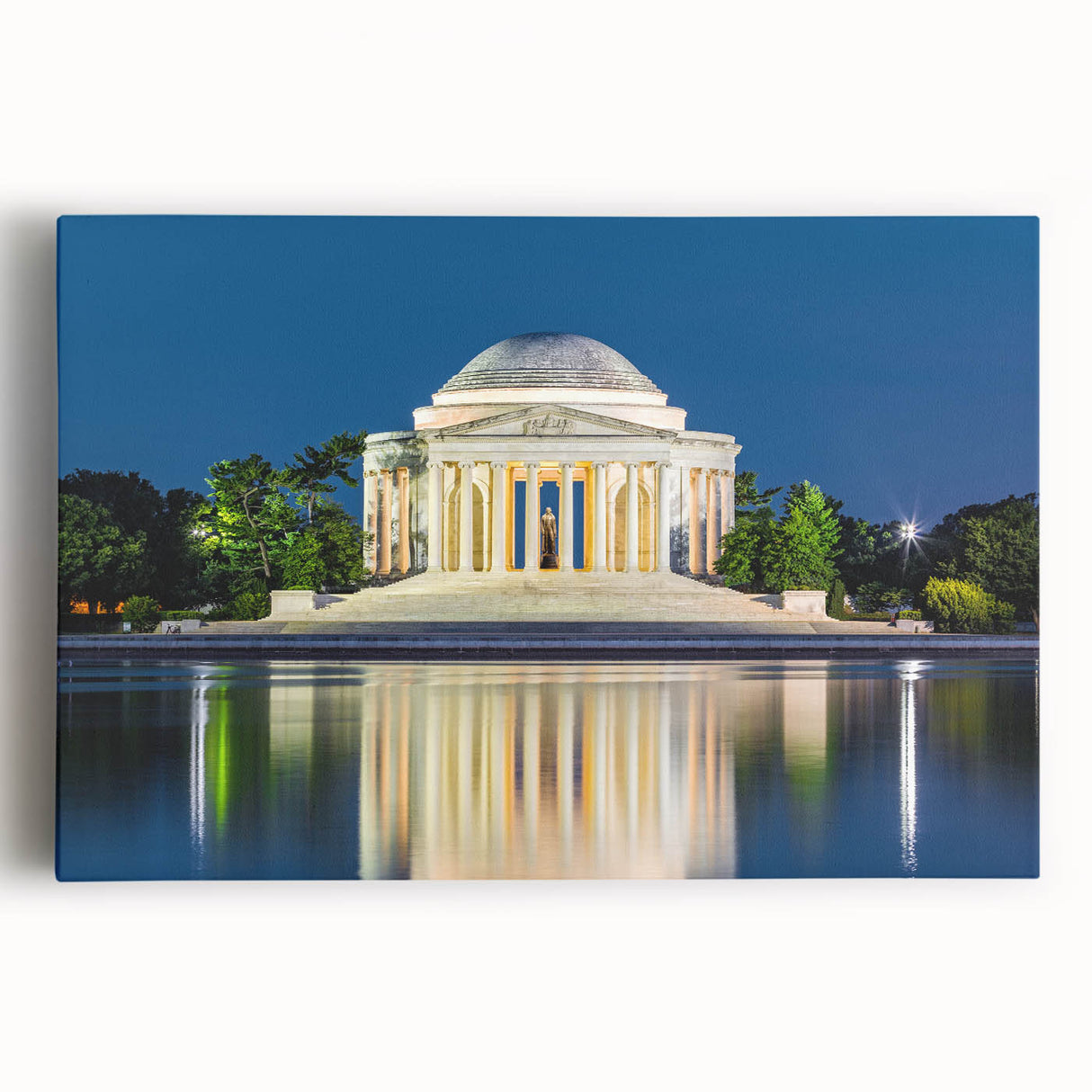 Black and white photo of the Washington DC skyline on a large stretched canvas, ideal for kitchen wall art.