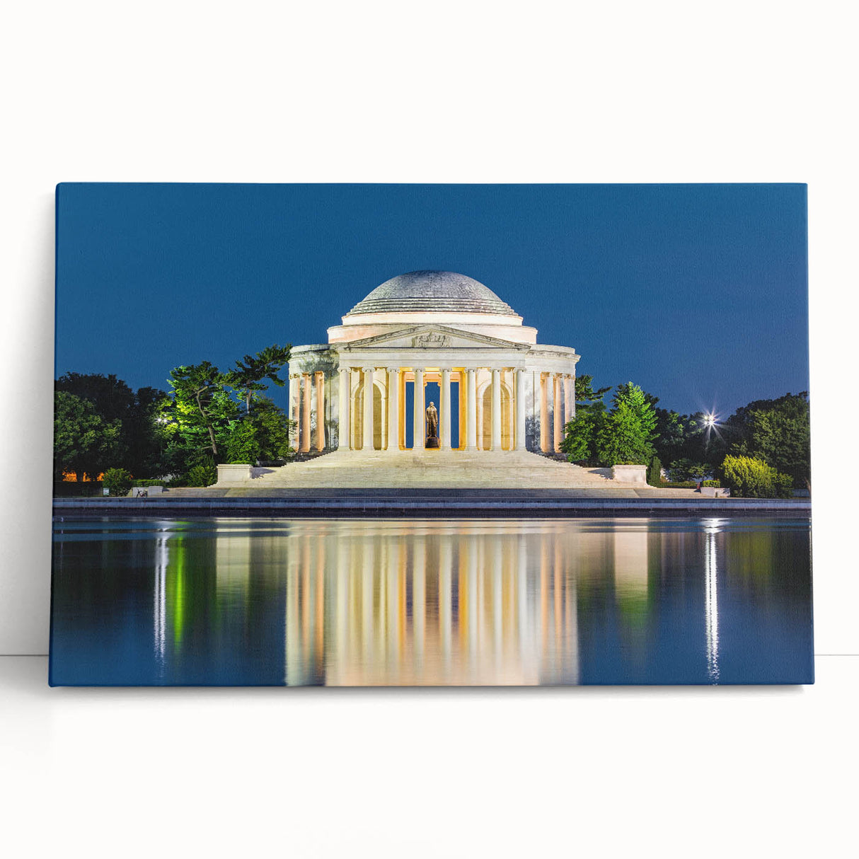 Black and white photo of Washington D.C. monuments on large stretched canvas, suitable for kitchen wall art.