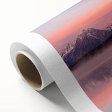 Art deco poster of Wyoming's Grand Tetons in pastel shades on rolled canvas, ideal for nursery wall art.