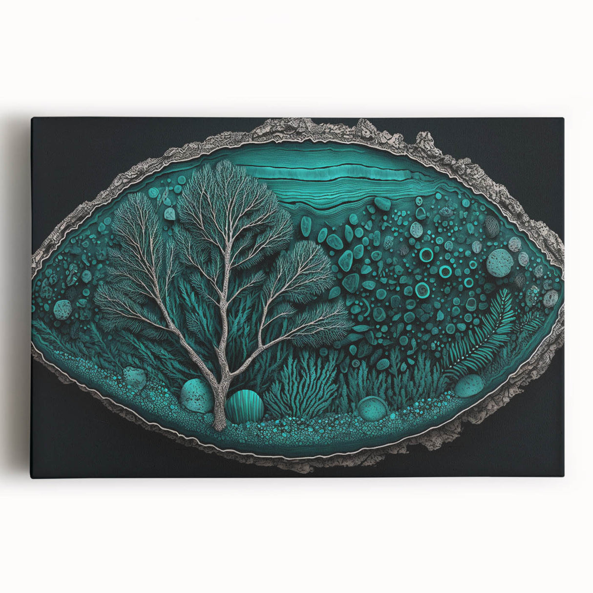 Acrylic Dining Room Artwork - Abstract Teal Geode Nature Print