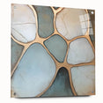 Abstract geometric acrylic glass design showcasing vibrant colors and dynamic shapes, side view with pins visible for secure mounting, ideal for modern decor.