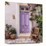Large abstract wall art of a Greek door design on acrylic glass, in muted earth tones.
