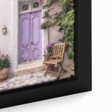 Close-up of a black framed canvas featuring a Greek door design in textured, colorful art, ideal for living room decor.