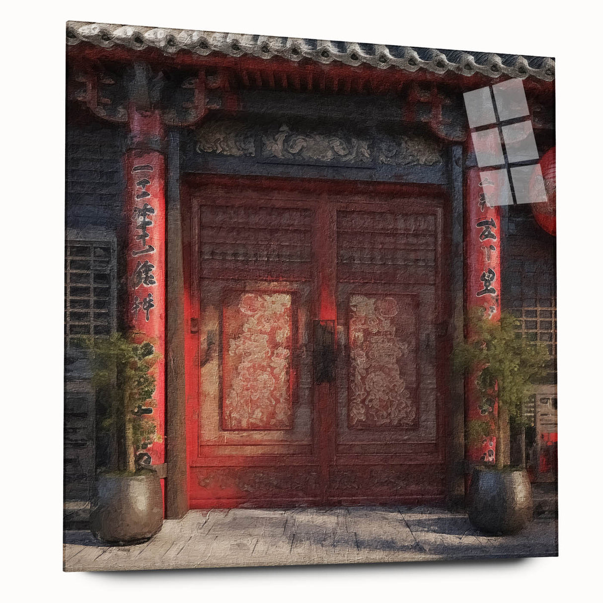Acrylic print of a minimalist Japanese door design in neutral tones, suitable for bedroom or dining room art.