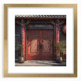 Extra large abstract art print featuring a textured image of a Japanese door in muted gold and black tones.