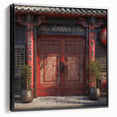Black and white vintage poster art of a Japanese door on framed canvas, suitable for bedroom wall decor.