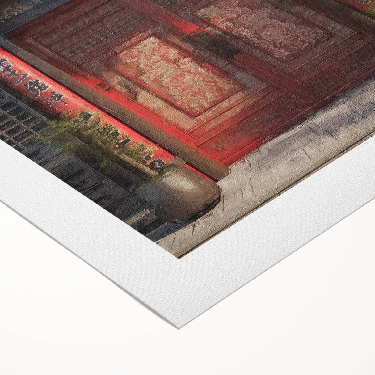 Art deco poster featuring a Japanese door design in muted earth tones on rolled canvas, suitable for dining room walls.