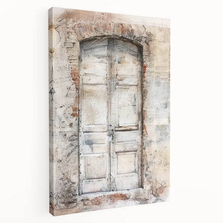 Rustic Italian door design on stretched canvas, featuring earthy tones, ideal for kitchen wall art.