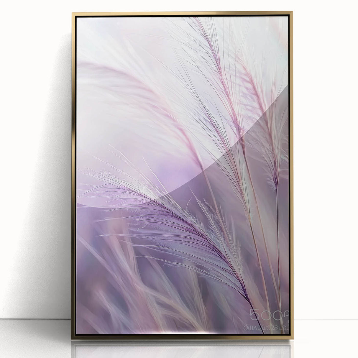 Framed acrylic artwork featuring a vibrant floral and botanical design with gold accents, perfect for home decor and enhancing interior aesthetics.