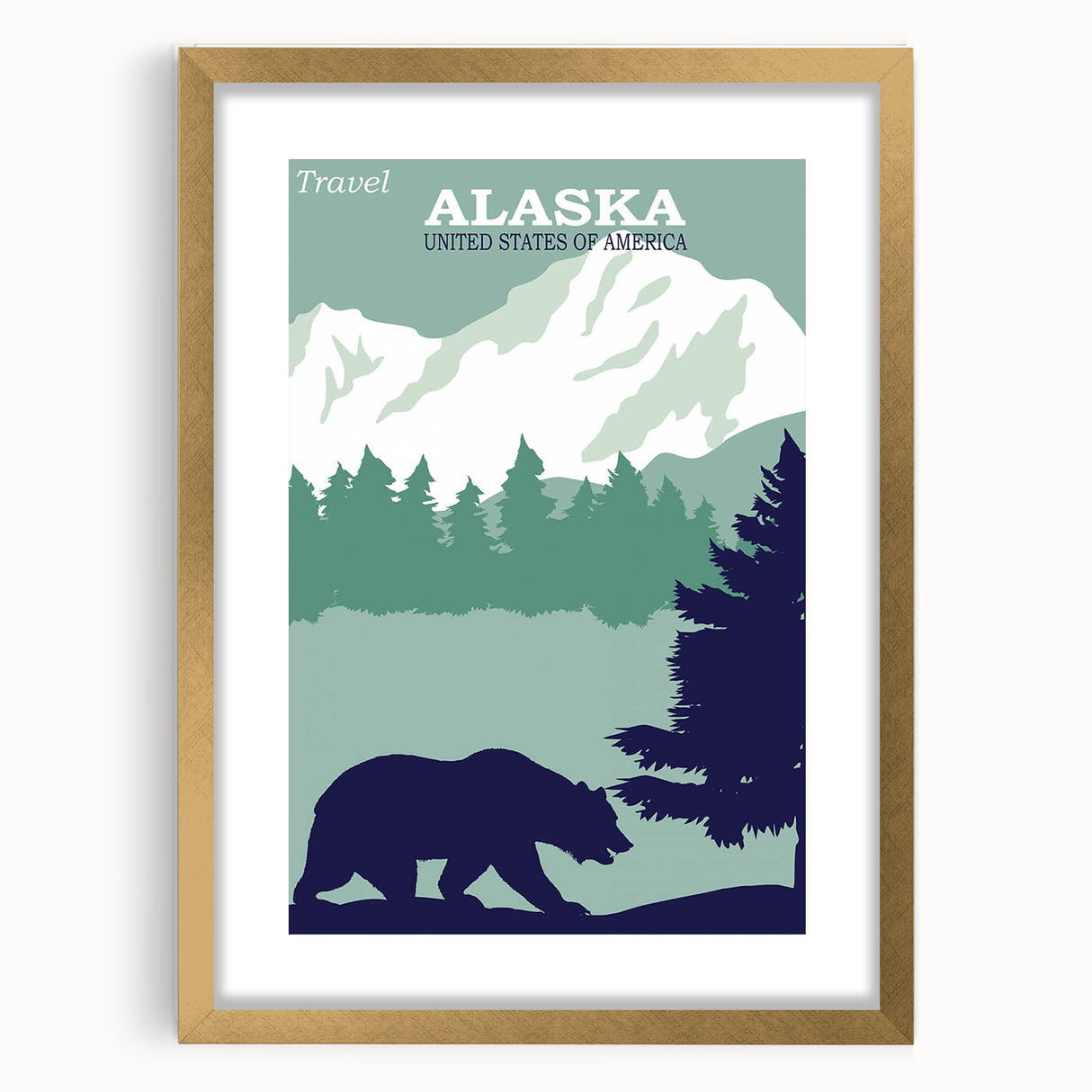 Alaska Retro Travel Poster Art | Vintage Mountain Bear Print