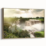 Landscape art painting of an Ethiopian scenery in vibrant colors on framed canvas, ideal for living room decor.