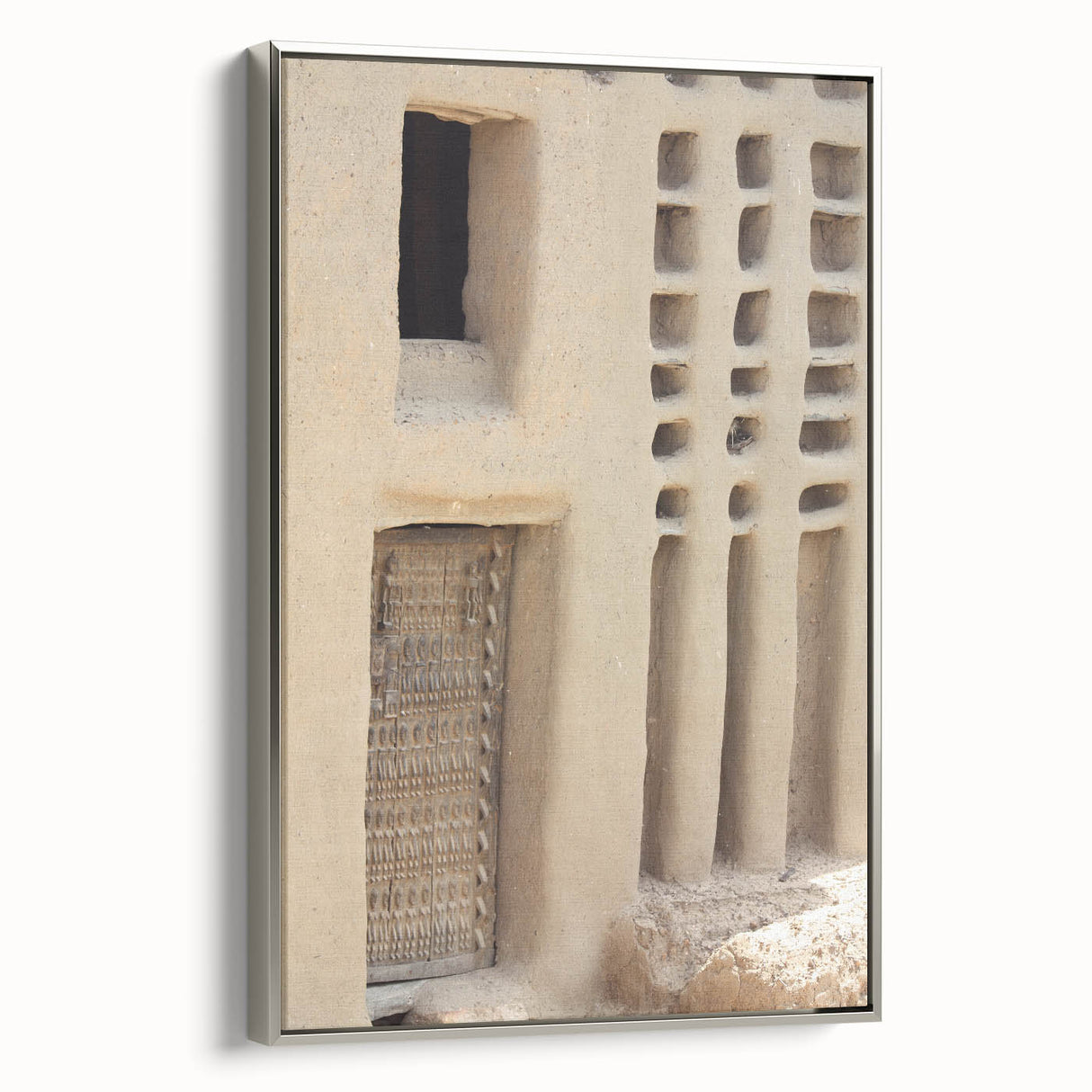 Vintage poster art of an African scenery in Mali, featuring a colorful palette on a framed canvas.