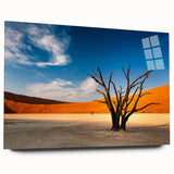 Large abstract wall art depicting the Namibian landscape in earth tones on acrylic glass.
