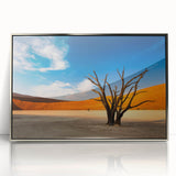 Acrylic print of an African scenery with muted earth tones in an art deco style, ideal for modern art wall decor.