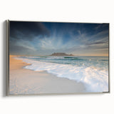 Framed canvas featuring a colorful vintage-style landscape painting of South African scenery, ideal for living room decor.