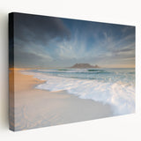 Side view of a large stretched canvas depicting a vibrant African savannah scene, ideal for kitchen wall art.