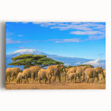 Black and white stretched canvas of Tanzania scenery, featuring savannah landscape, ideal for kitchen wall art or bedroom.