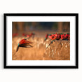 Extra large, textured abstract art print depicting a colorful African scenery on a black framed mat.