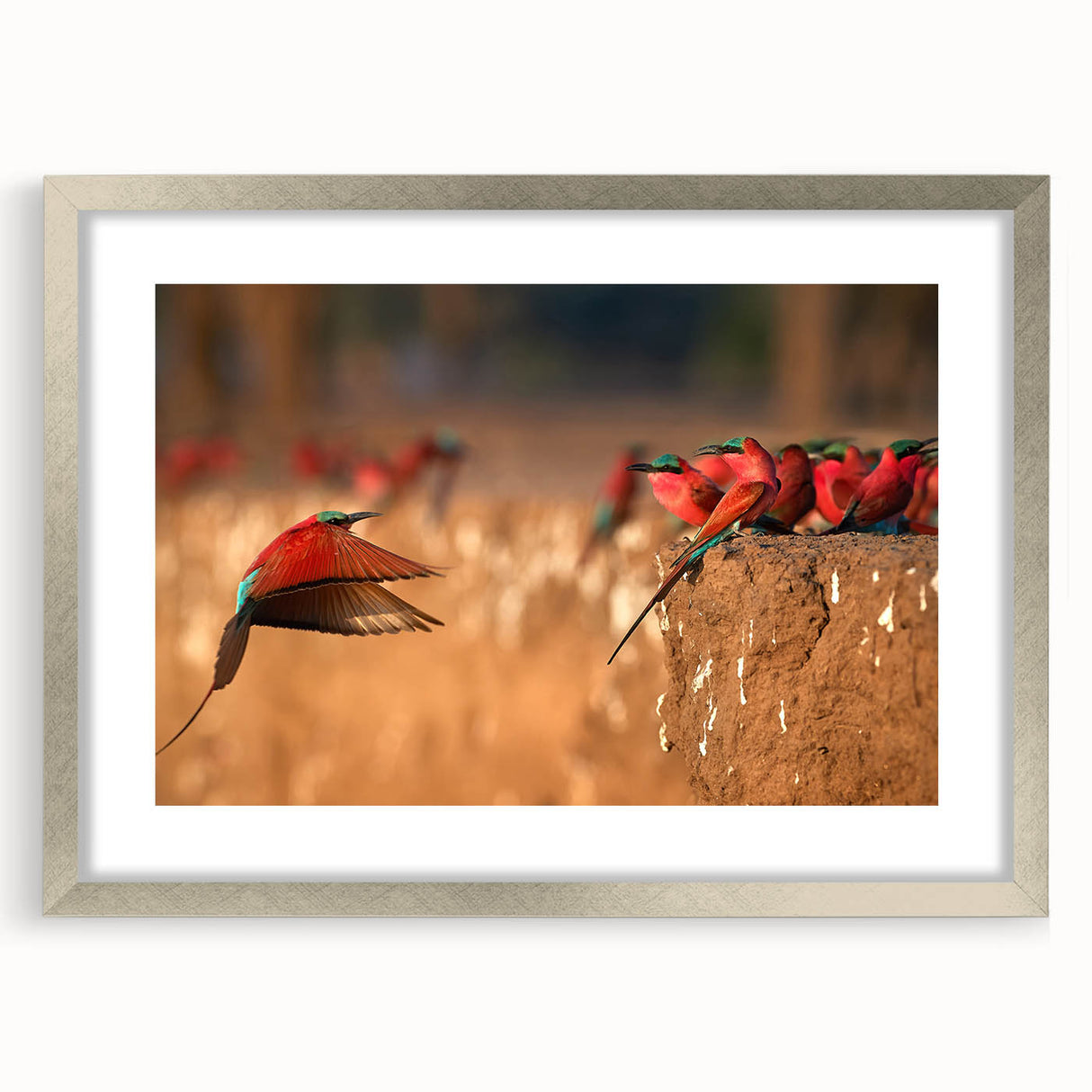 Textured abstract art print of a Zambian landscape in muted earth tones on a framed canvas, suitable for bedroom decor.