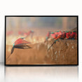 Large abstract wall art depicting the African Zambia scenery in muted earth tones, framed in black acrylic.