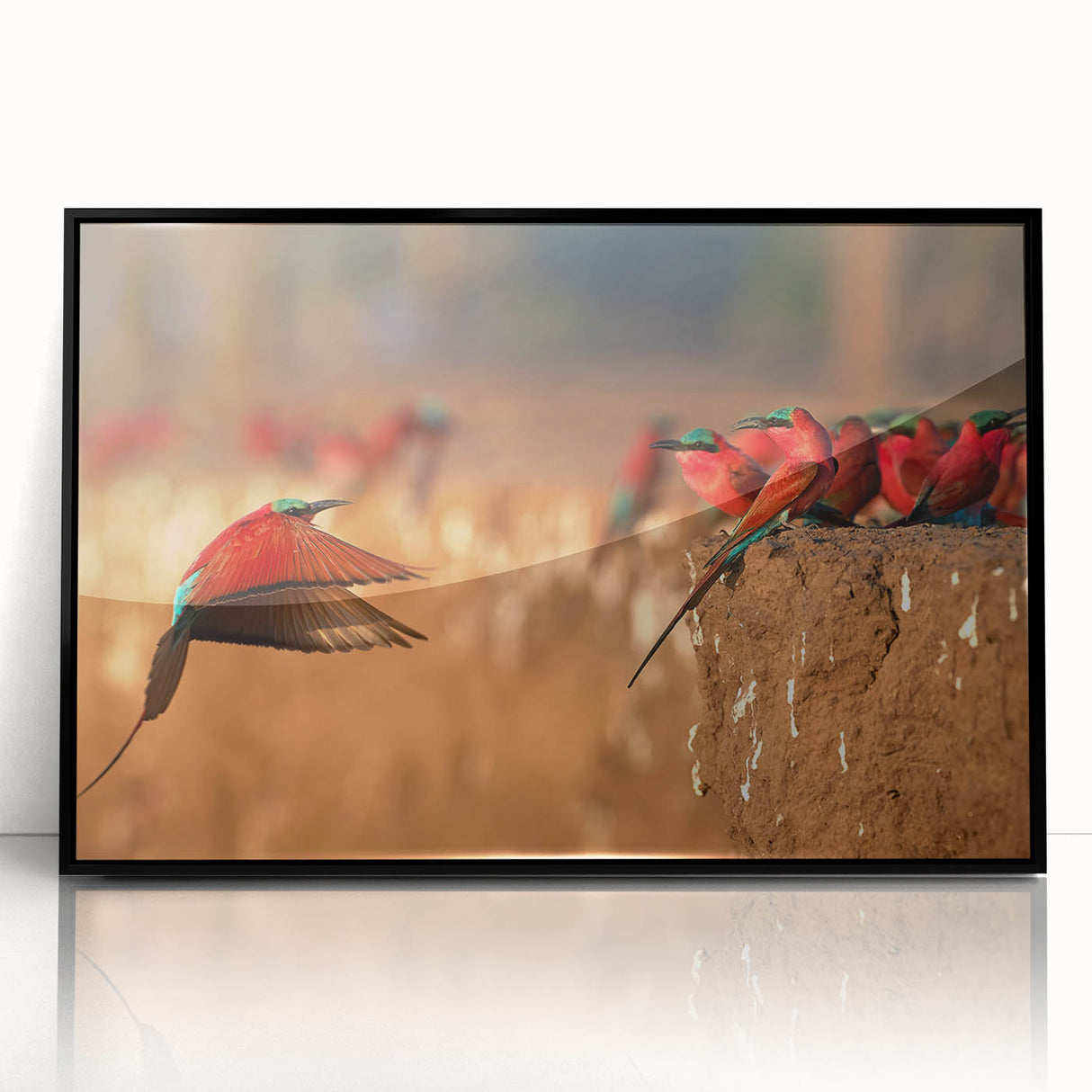 Large abstract wall art depicting the African Zambia scenery in muted earth tones, framed in black acrylic.