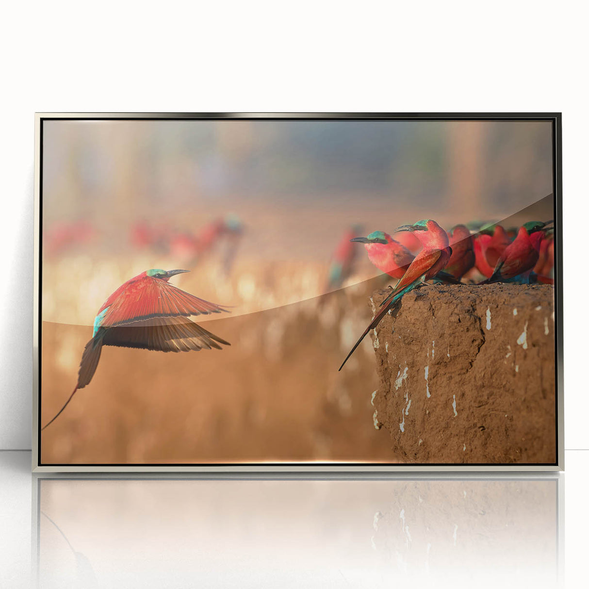Mid-century modernist art depicting Zambia's landscape in muted earth tones on a framed acrylic print.