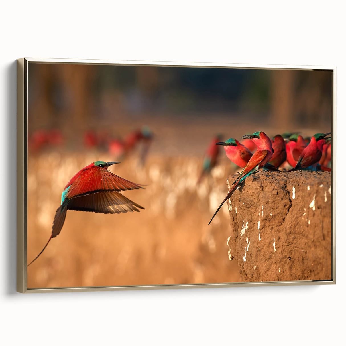 Framed canvas featuring a vintage-style African landscape with muted earth tones, ideal for bedroom wall decor.