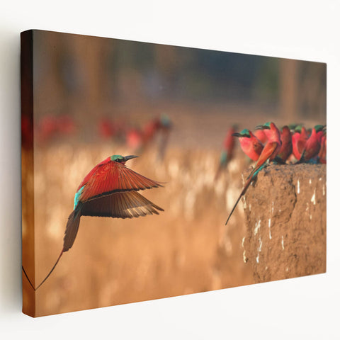 Large stretched canvas featuring a serene African savannah scene in earthy tones, ideal for kitchen wall art.