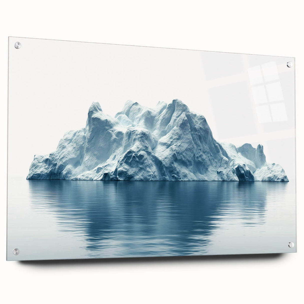 Acrylic print of a large abstract depiction of the Antarctic landscape in cool blue and white tones.