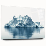 Large abstract depiction of Antarctica in muted blue and white tones on acrylic glass, ideal for bedroom or dining room art.