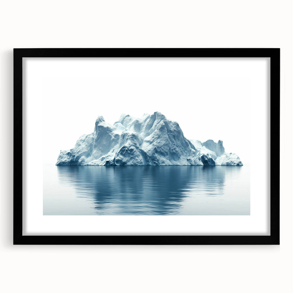 Extra large framed wall art of an abstract Antarctic scenery in vibrant blue and white tones, ideal for living room decor.