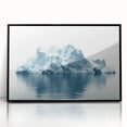 Large abstract wall art depicting an Antarctic landscape in muted gray and blue tones on a framed acrylic print.