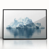 Large abstract wall art depicting an Antarctic landscape in muted gray and blue tones on a framed acrylic print.