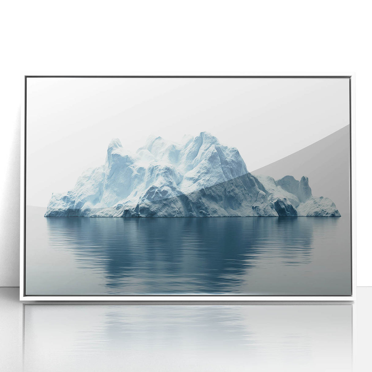 Antarctic scenery in muted blue and white tones on a framed acrylic, ideal for modern nursery wall art.