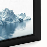 Close-up of a textured black wall art featuring a colorful Antarctic scenery on a framed canvas, ideal for living room decor.