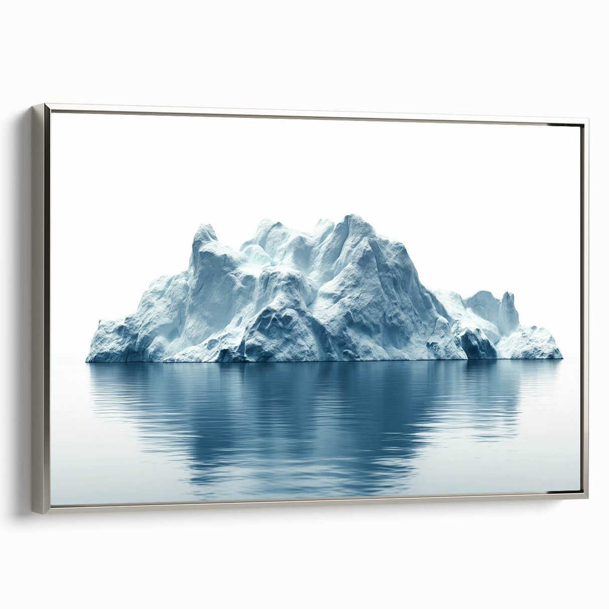 Framed canvas landscape art painting depicting Antarctica scenery in muted gray and blue tones, ideal for office decor.