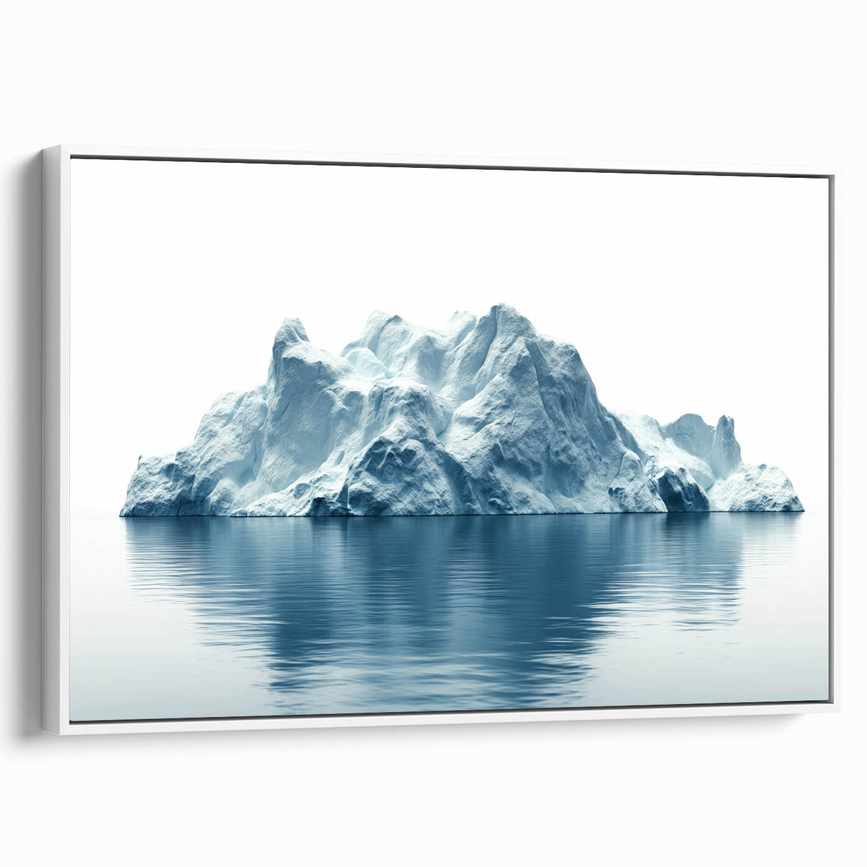 Vintage poster art of Antarctica landscape on framed canvas, featuring a palette of black and icy blues.