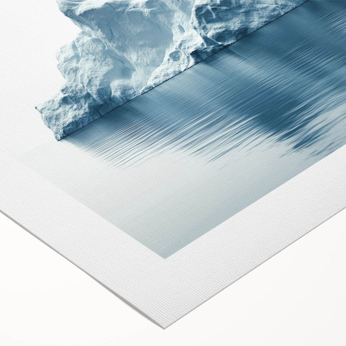 Art deco poster featuring an Antarctic landscape in cool blue and white tones on rolled canvas, ideal for dining room decor.