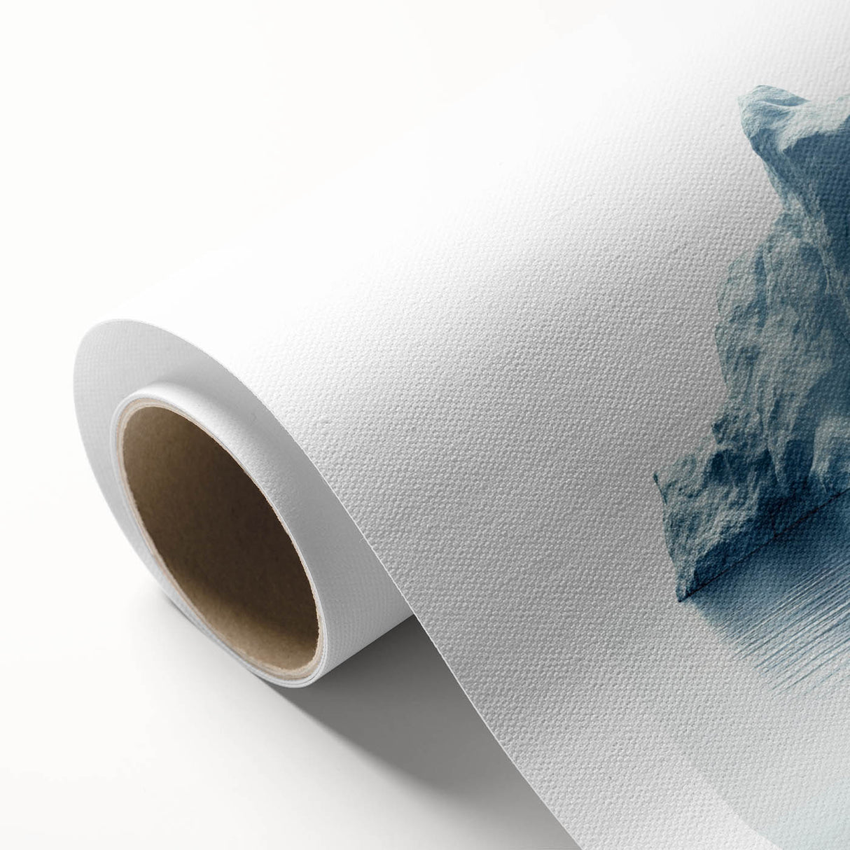 Art deco poster of an Antarctic landscape on rolled canvas, featuring cool blue and white tones, ideal for nursery wall art.