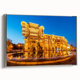 Framed canvas landscape art painting featuring a colorful vintage Azerbaijani scenery.