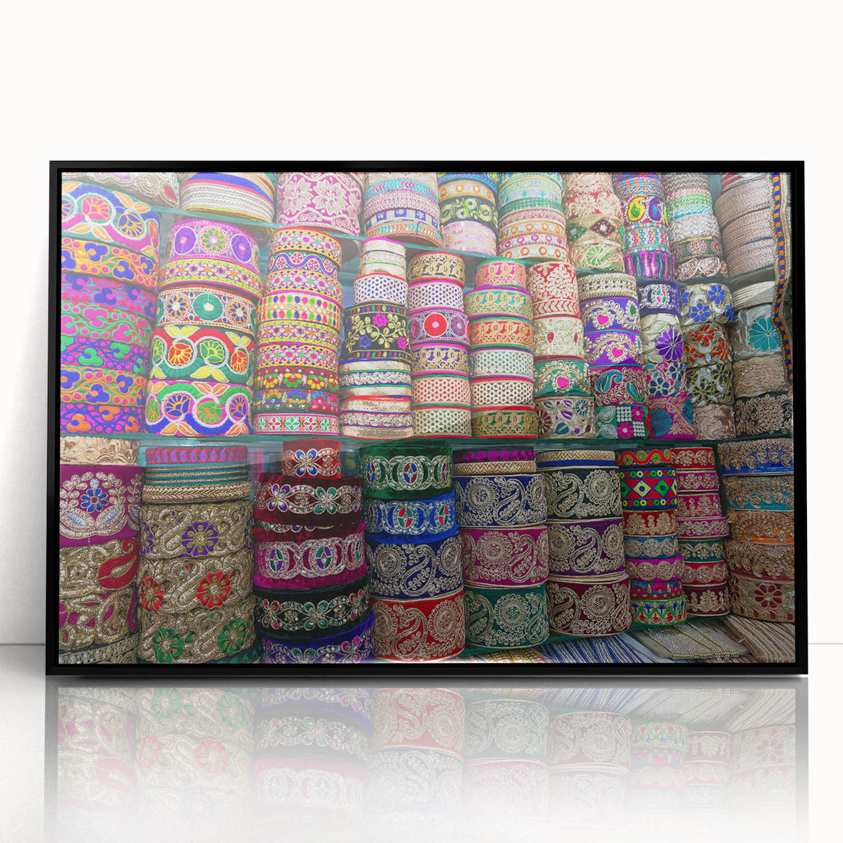 Large abstract wall art depicting a Bangladesh scenery in mid-century modernist style, with a muted color palette.